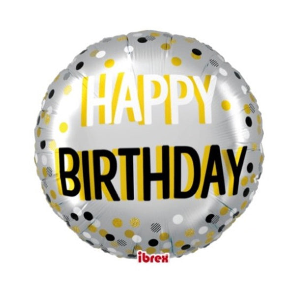 Foil balloon with 'Happy Birthday' text on a white background
